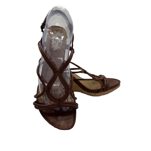 Kenneth Cole Reaction Don’t Dare 8.5M Sandals Brown Cork Wedge Y2K Strappy Shoes - Picture 1 of 12